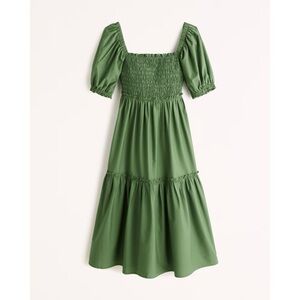 Abercrombie & Fitch Puff Sleeve Smocked Bodice Midi Dress in Green Size S
